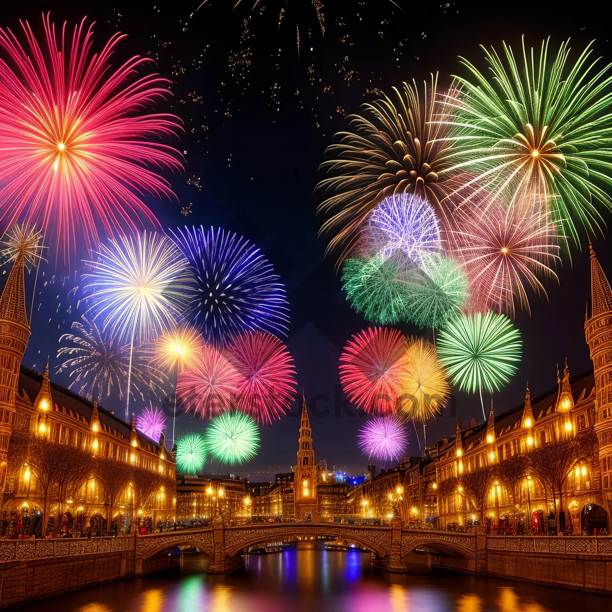 Picture of Festive Fireworks Illuminate the Night Sky