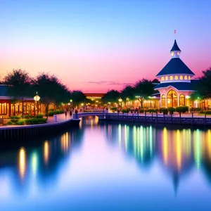 Nightscape Reflection: Waterfront Villa in Historic City