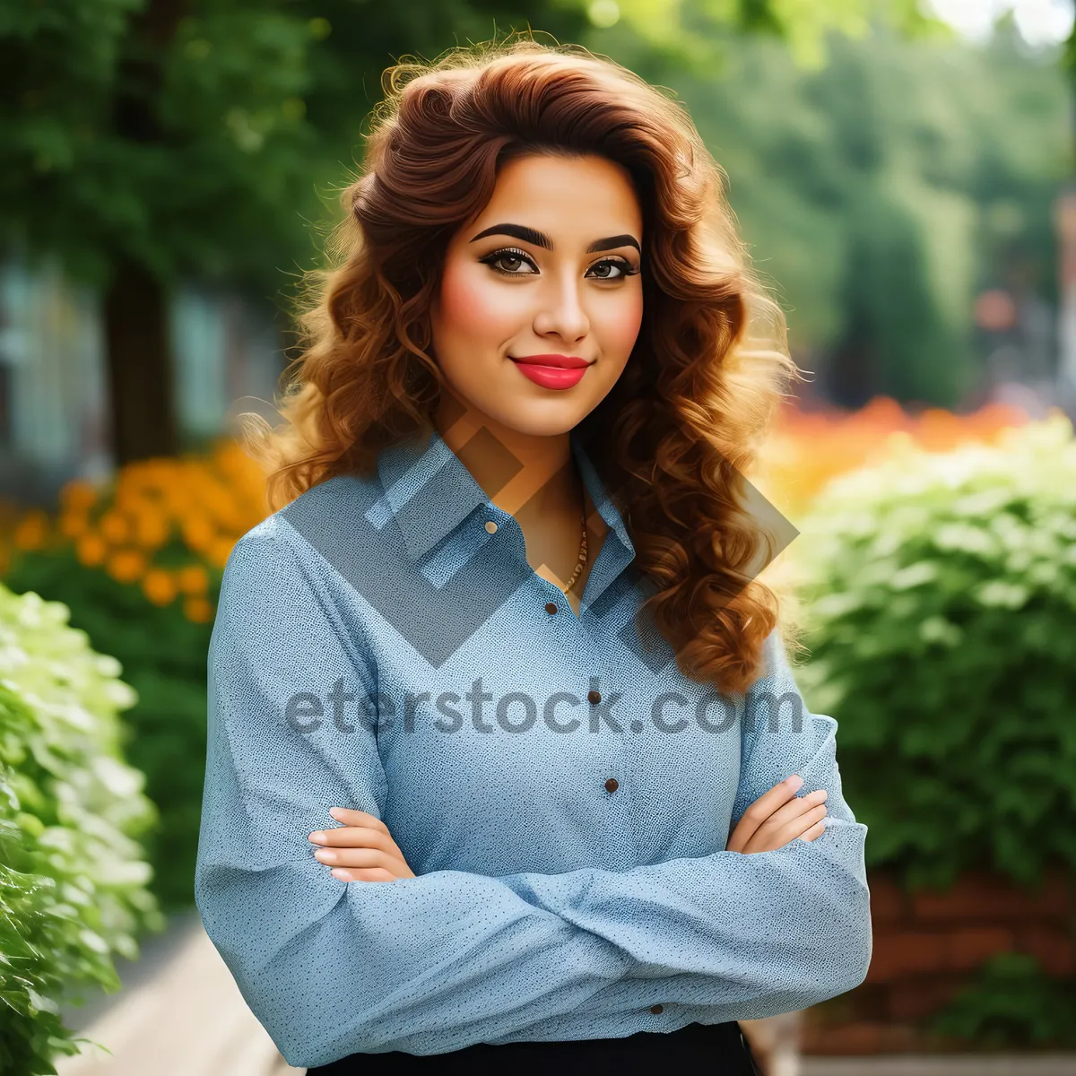 Picture of Cheerful Smiling Brunette Lady in Park"
Note: The image portrays a happy, smiling brunette lady in a park setting.