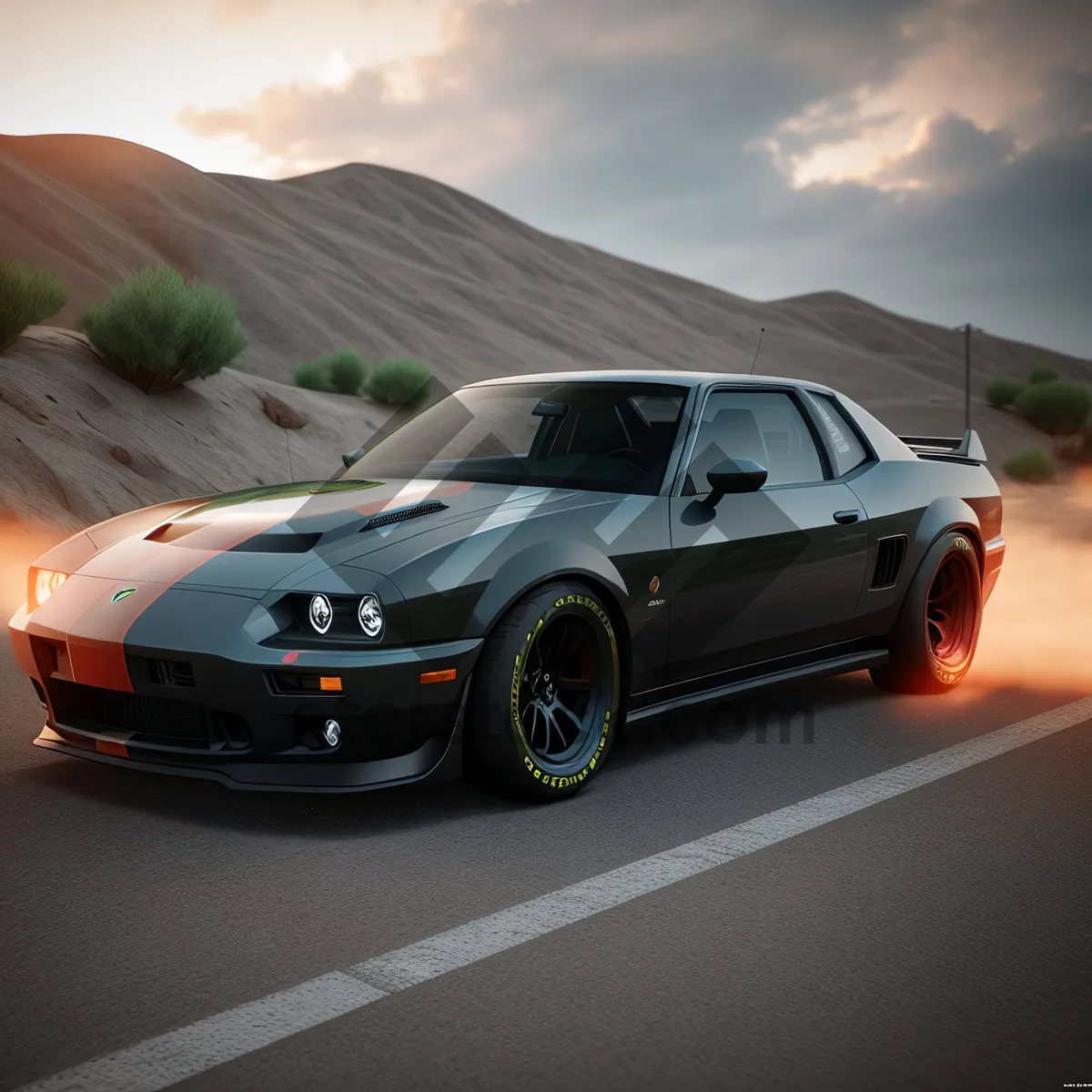 Picture of Black Luxury Sports Car on Road