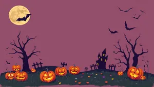 Halloween Night Silhouette Sky Tree Pumpkin Bat Art