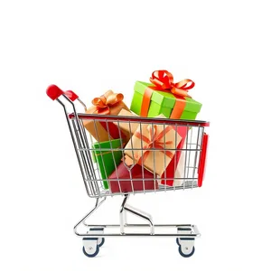 3D supermarket shopping cart with metallic wheels