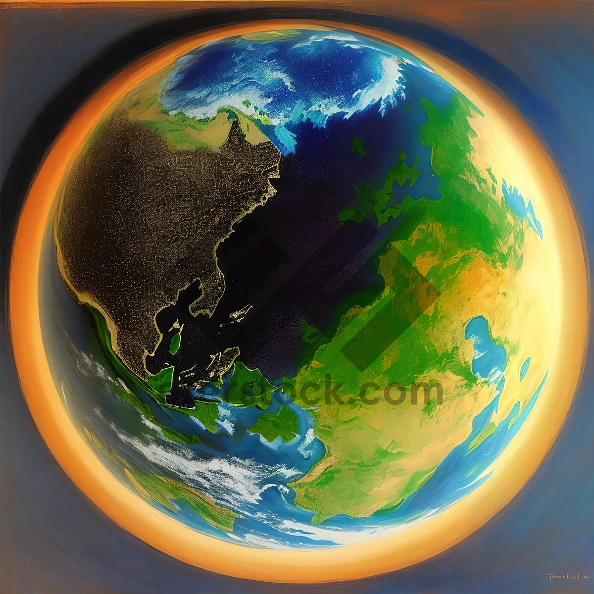 Picture of Global Sphere on Blue Map – Earth's Landmasses