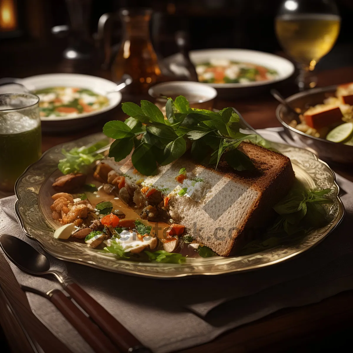 Picture of Fresh vegetable bowl with delicious gourmet salad.