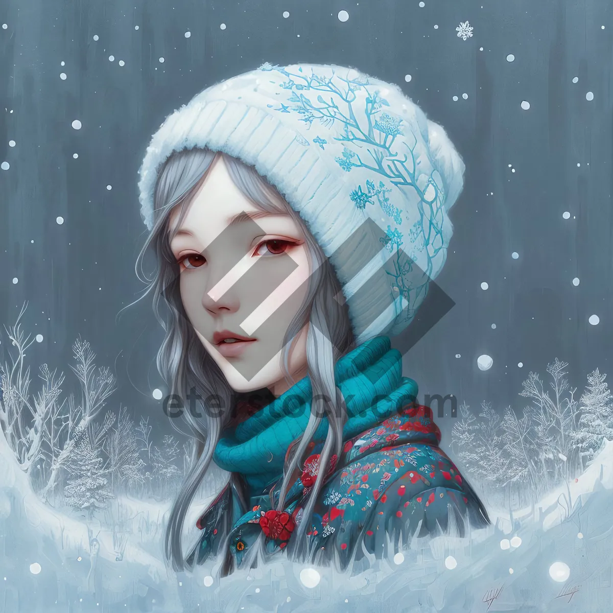 Picture of Frozen Delight: Smiling Lady in Winter Hat