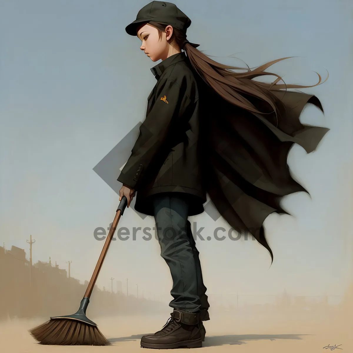 Picture of Man using broom as cleaning tool