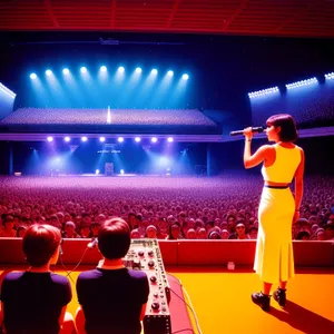 Nighttime Patriotic Concert Crowd Cheering Under Glowing Stadium Lights