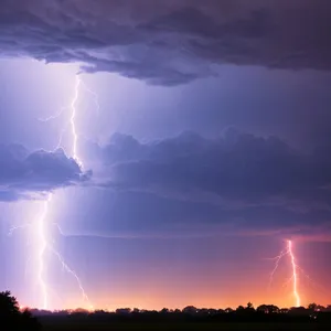 Majestic Celestial Sunset Illuminated by Lightning Storm