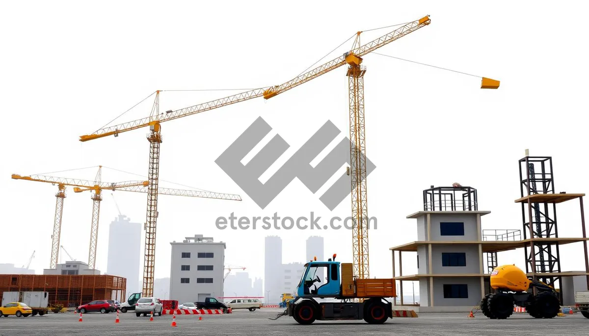 Picture of Urban construction site with towering crane in the sky.