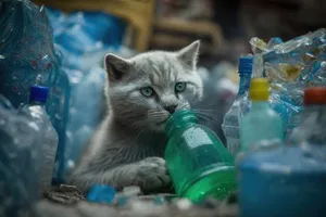 Curious gray kitten with whiskers and cute eyes