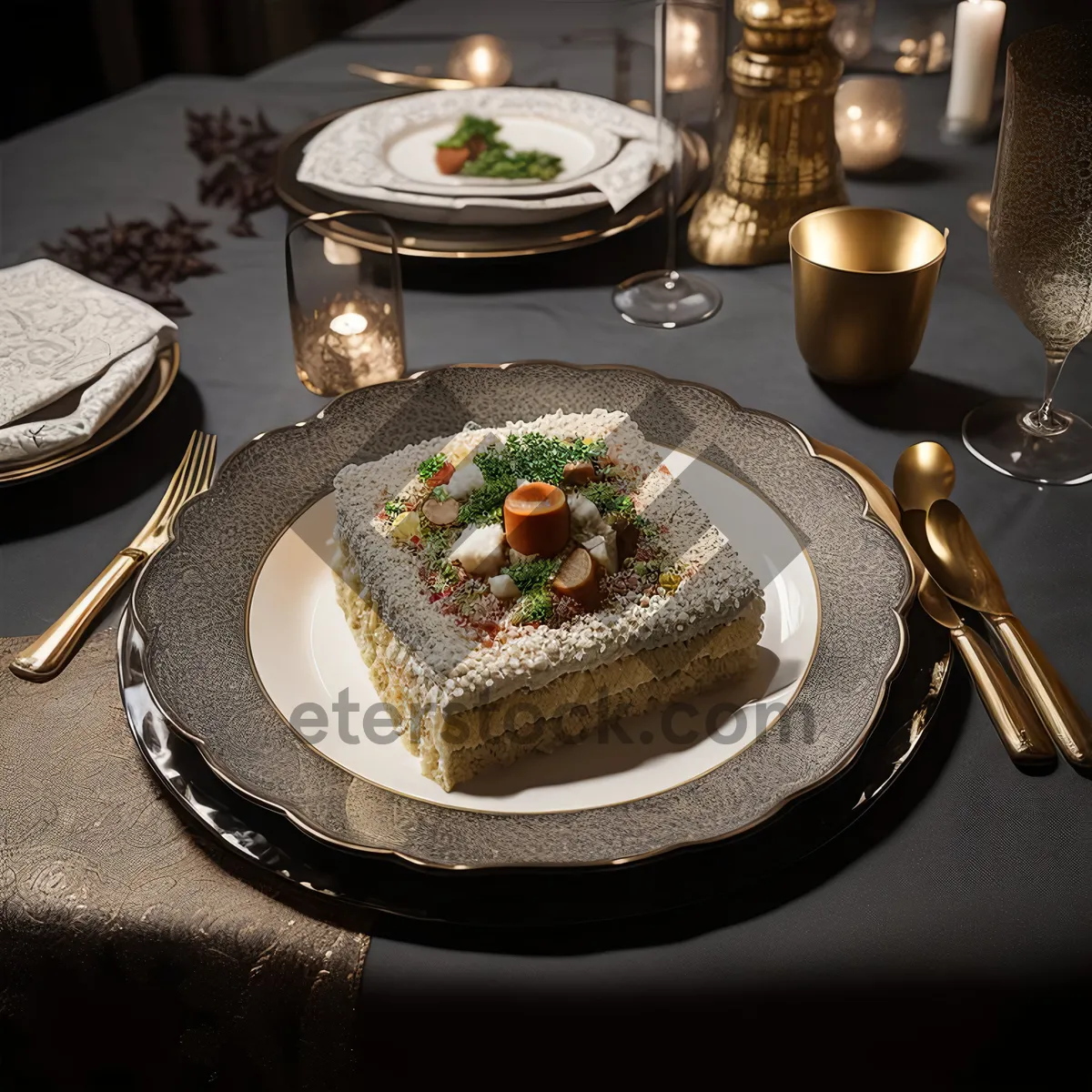 Picture of Healthy gourmet lunch plate with delicious cuisine dish.