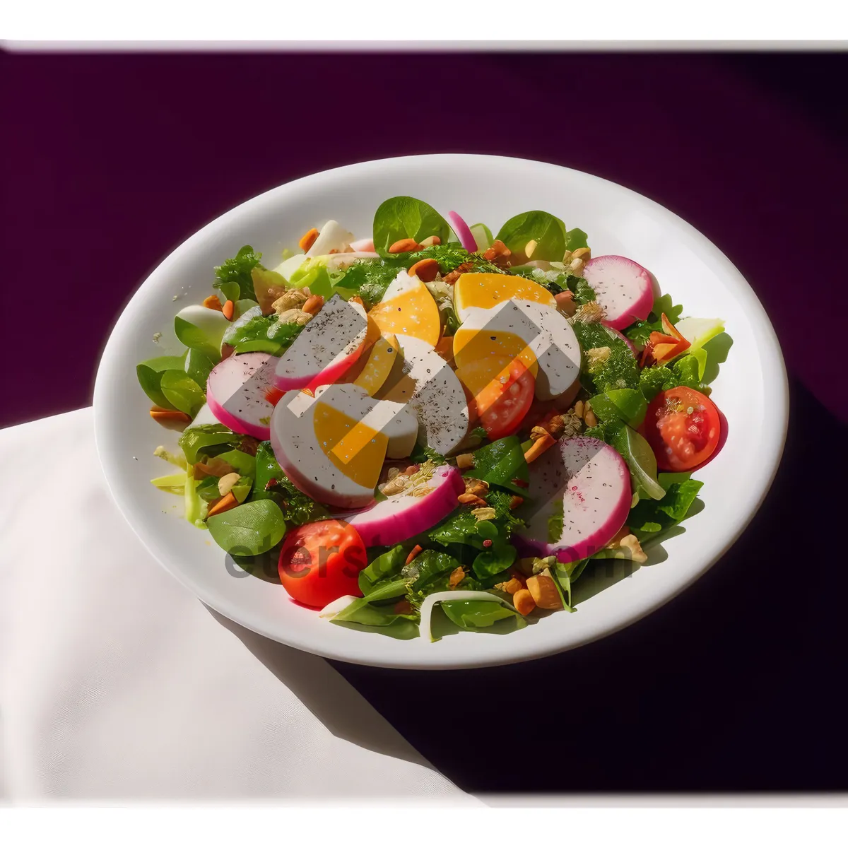 Picture of Gourmet vegetable salad with cheese and fried onions