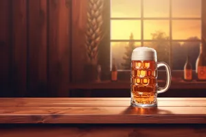 Golden Lager Beer Glass with Frothy Foam