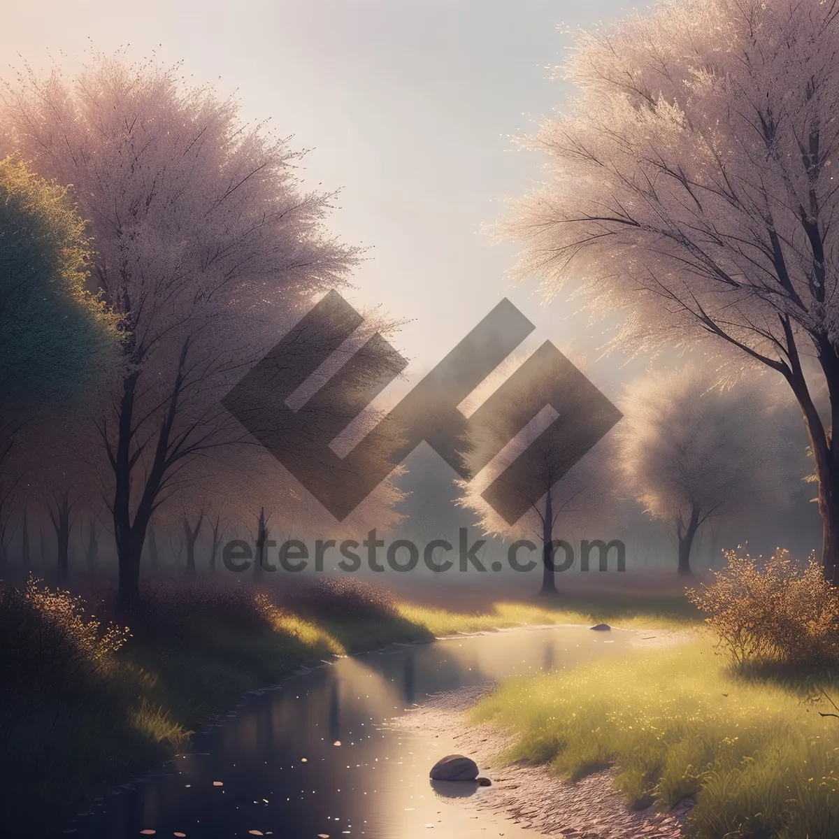 Picture of Golden Sunset Over Rural Landscape with Majestic Tree