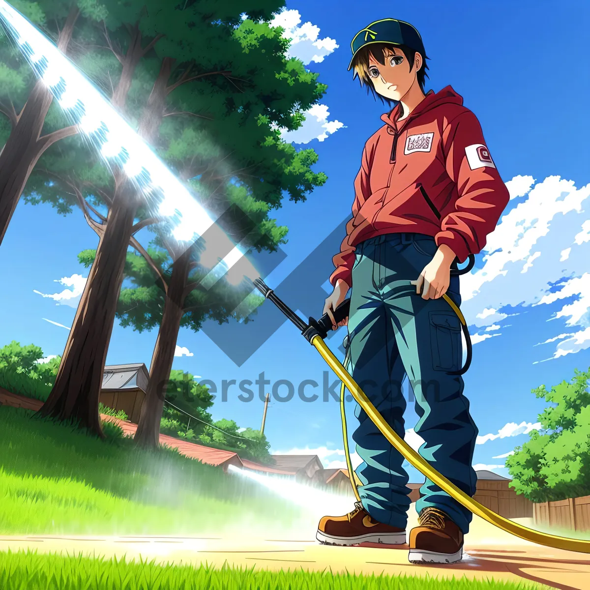 Picture of Active Golfer Cleaning Golf Club on Course