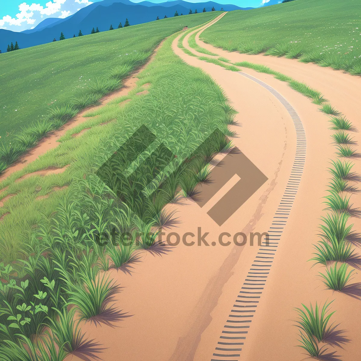 Picture of Idyllic Rural Landscape with Wheat Fields and Clear Sky