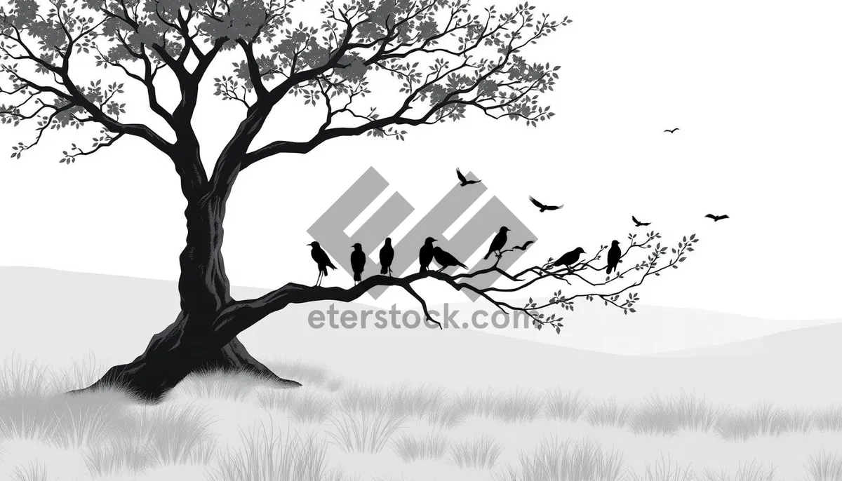 Picture of Black Silhouette Tree in Seasonal Landscape Design