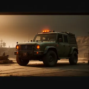 Rugged Military Jeep Truck on Road