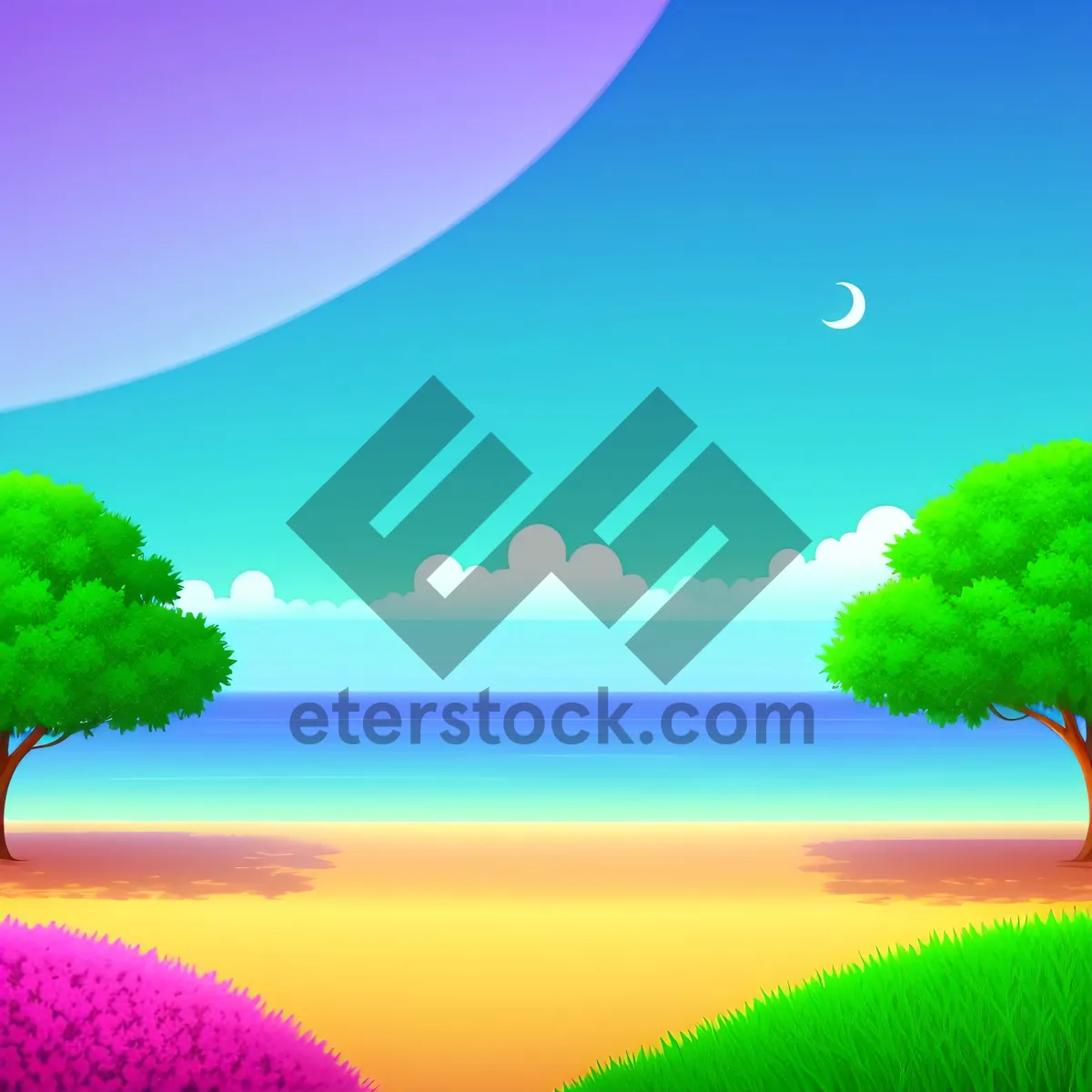 Picture of Vibrant Summer Landscape with Sunlit Meadow