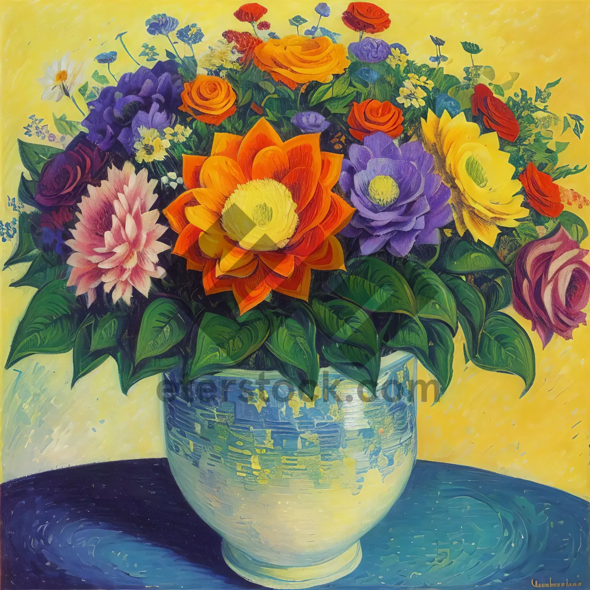 Picture of Colorful Ceramic Flower Vase Jar - Floral Art Design