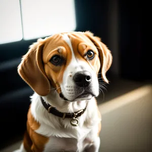 Cute Beagle Puppy in Brown Collar