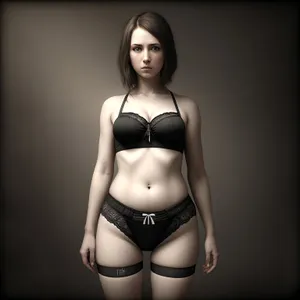 Sexy Lingerie Model Posing in Black Bikini