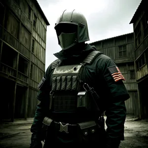 Soldier in Bulletproof Vest and Helmet