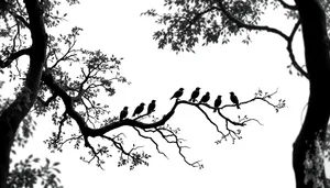 Winter Oak Silhouette in Black and White.