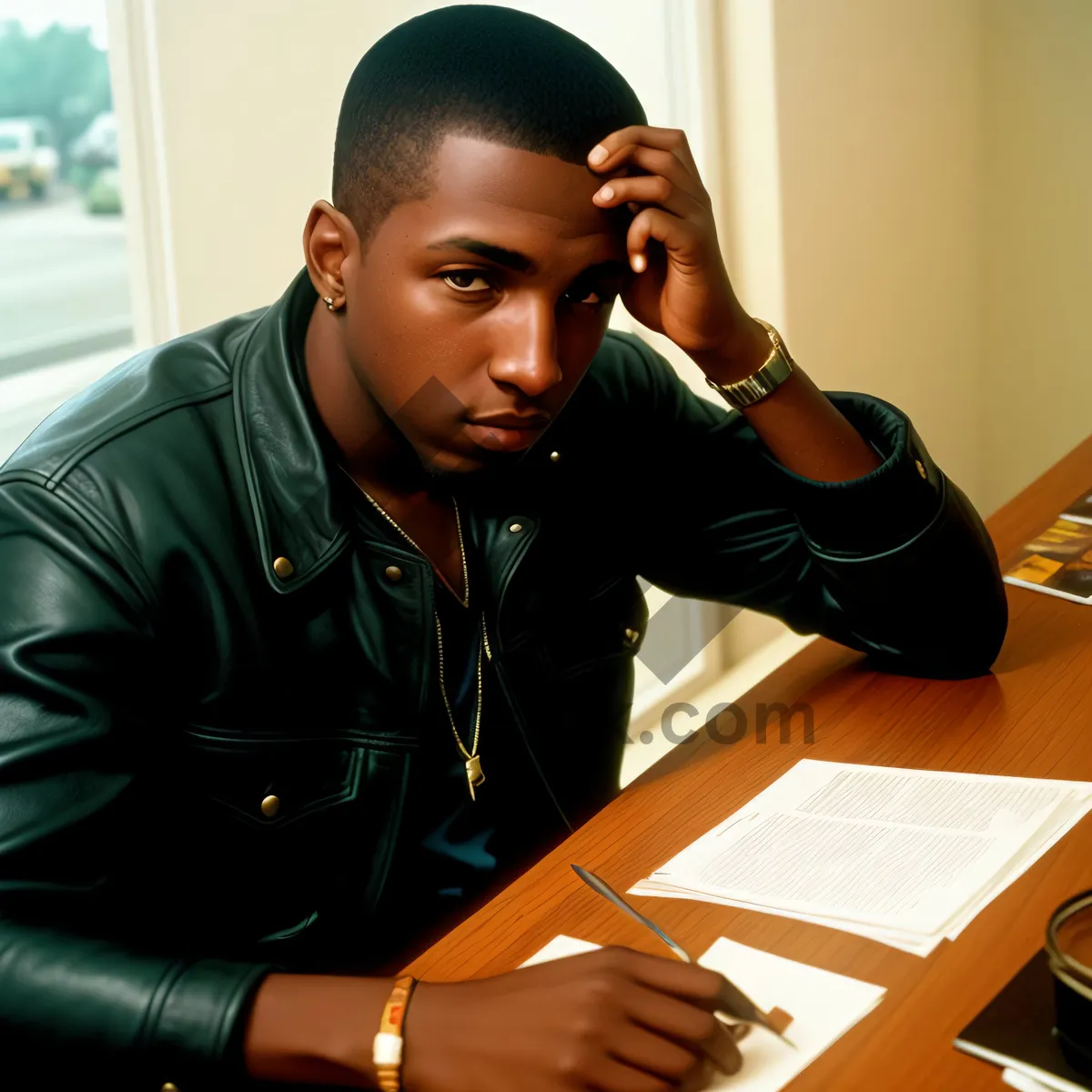 Picture of Happy Businessman Working at His Office Desk