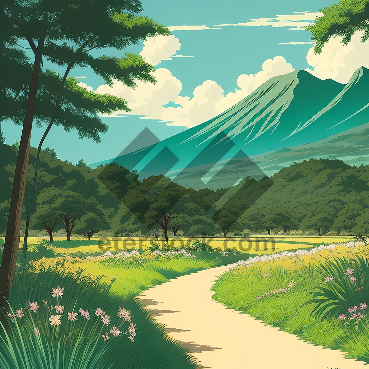 Picture of Picturesque summer landscape filled with sunlit meadows and majestic mountains