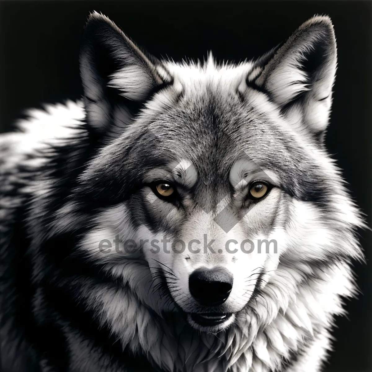 Picture of Majestic Timber Wolf Staring Closely with Piercing Blue Eyes