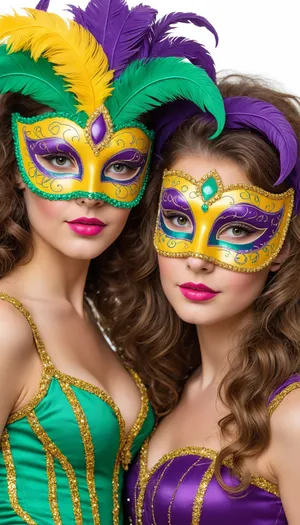 Fashion model wearing stylish Venetian mask at masquerade.