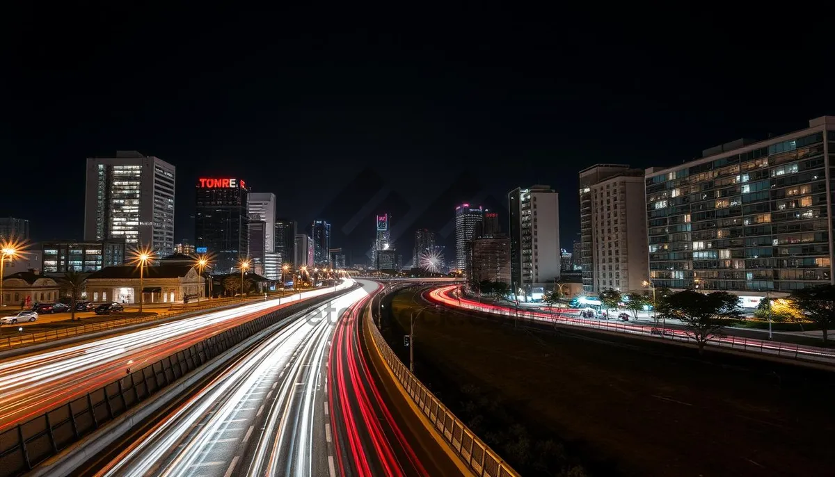 Picture of City at Night with Traffic and Skyscrapers