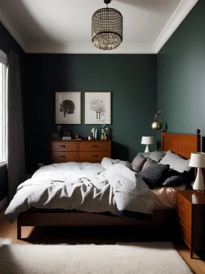 Luxurious Wood-Paneled Bedroom with Relaxing Sofa