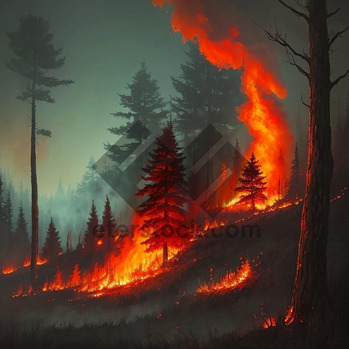 Picture of Fiery Mountain Flames Illuminate Dark Design