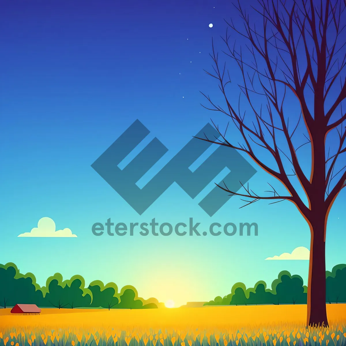 Picture of Vibrant Meadow Scenery with Clear Blue Sky