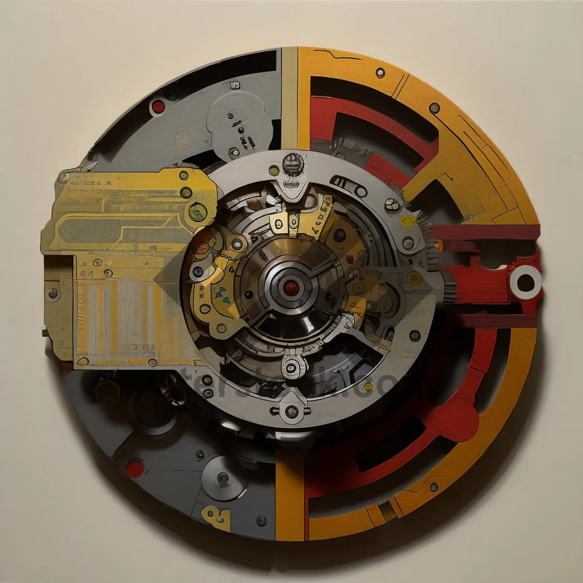 Picture of Mechanical Gear Clock on Metallic Disk with Springs