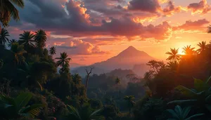 Orange Sunset Silhouette Against Mountain Horizon