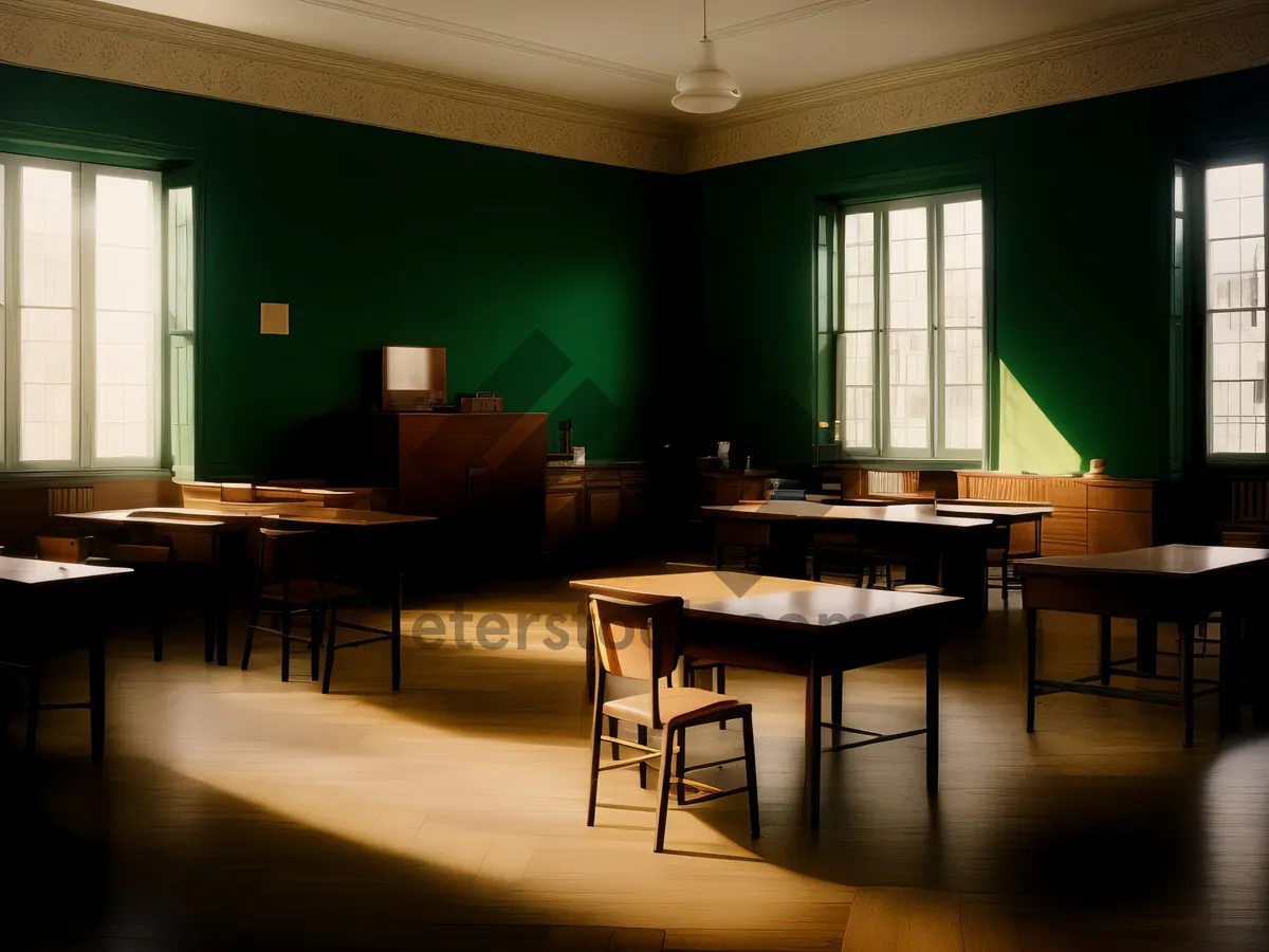 Picture of Modern luxury restaurant interior design with wooden furniture.