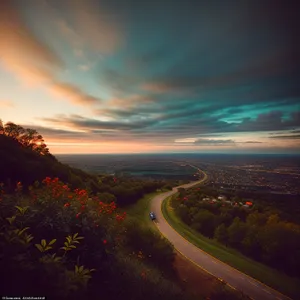 Sunset Highway: Scenic Summer Road with Vibrant Sky