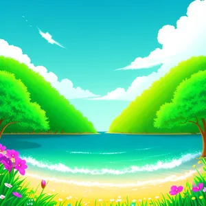 Sunny Sky Tree Design in Summer Landscape