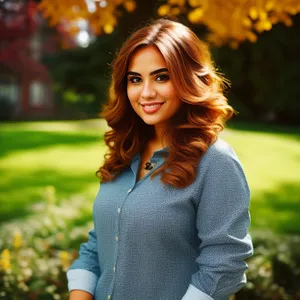 Smiling Fashion Model in Autumn Park