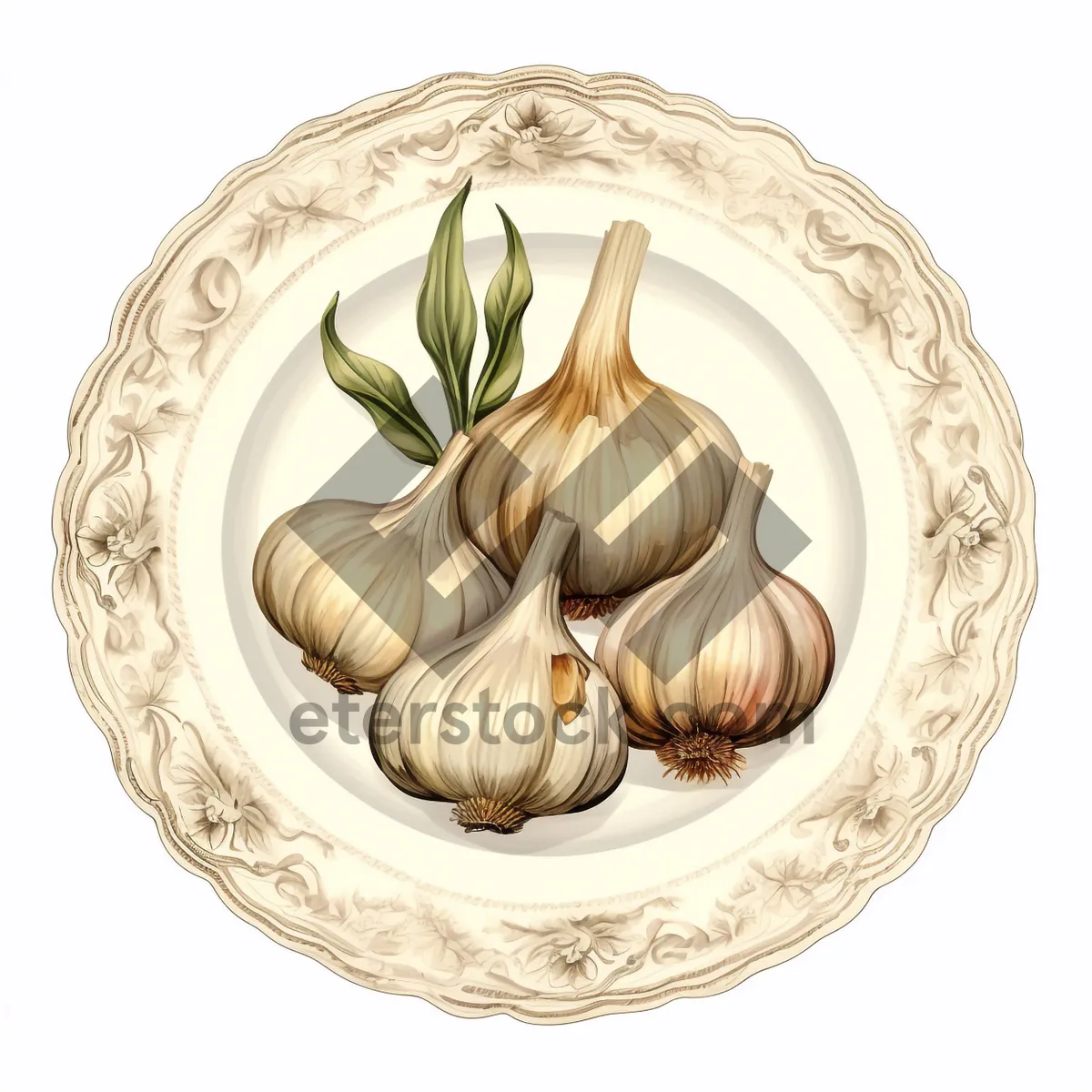 Picture of Fresh Organic Garlic Bulb Closeup