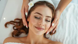 Attractive lady enjoying facial treatment at spa resort.