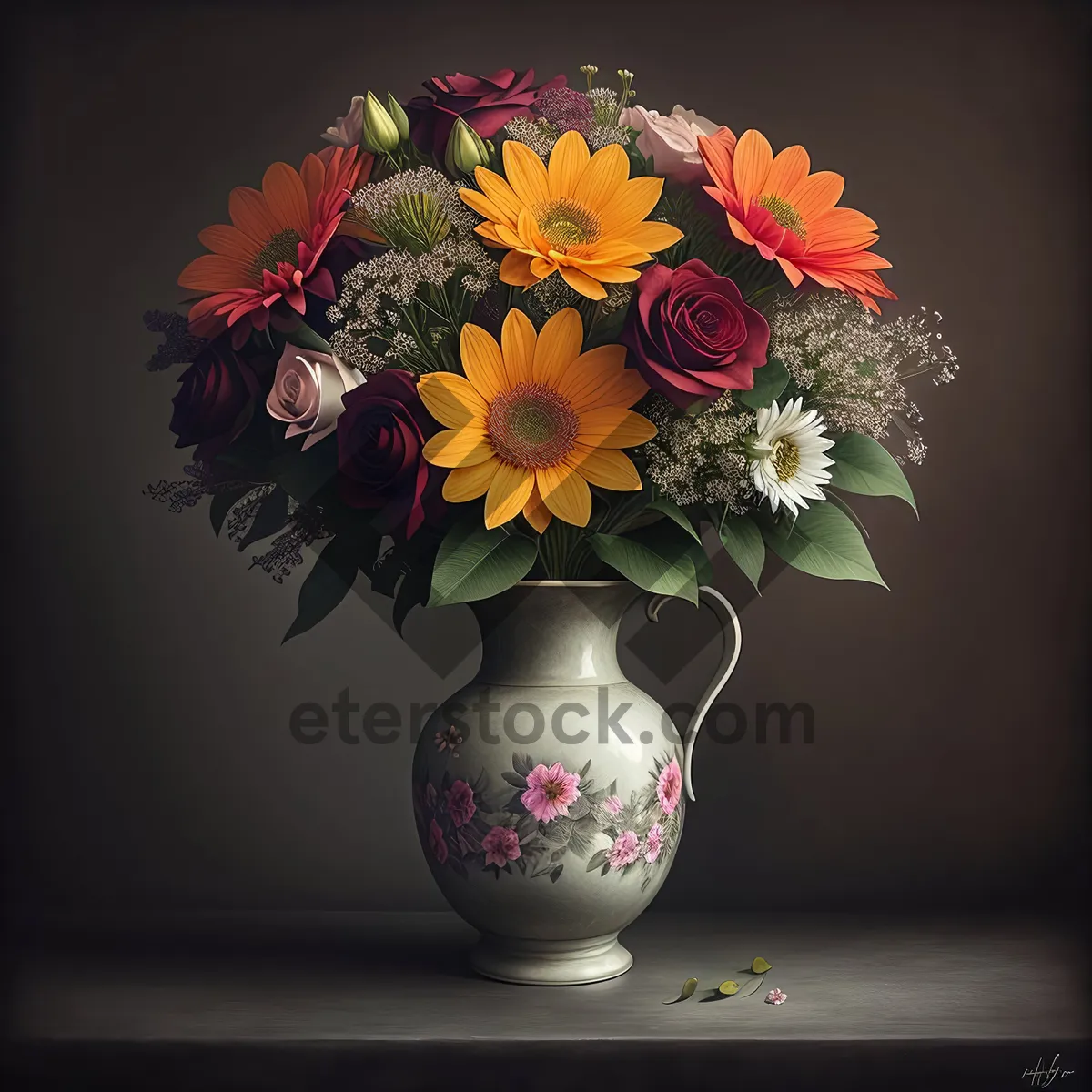 Picture of Golden Floral Vase: Artfully Designed Decoration