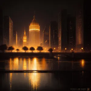Reflecting Splendor: Nighttime Cityscape by the Water