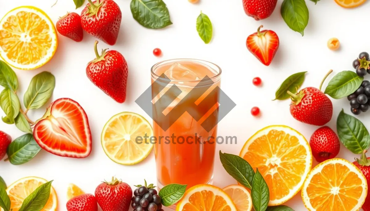 Picture of Refreshing Berry Citrus Breakfast Juice in Glass with Leaf