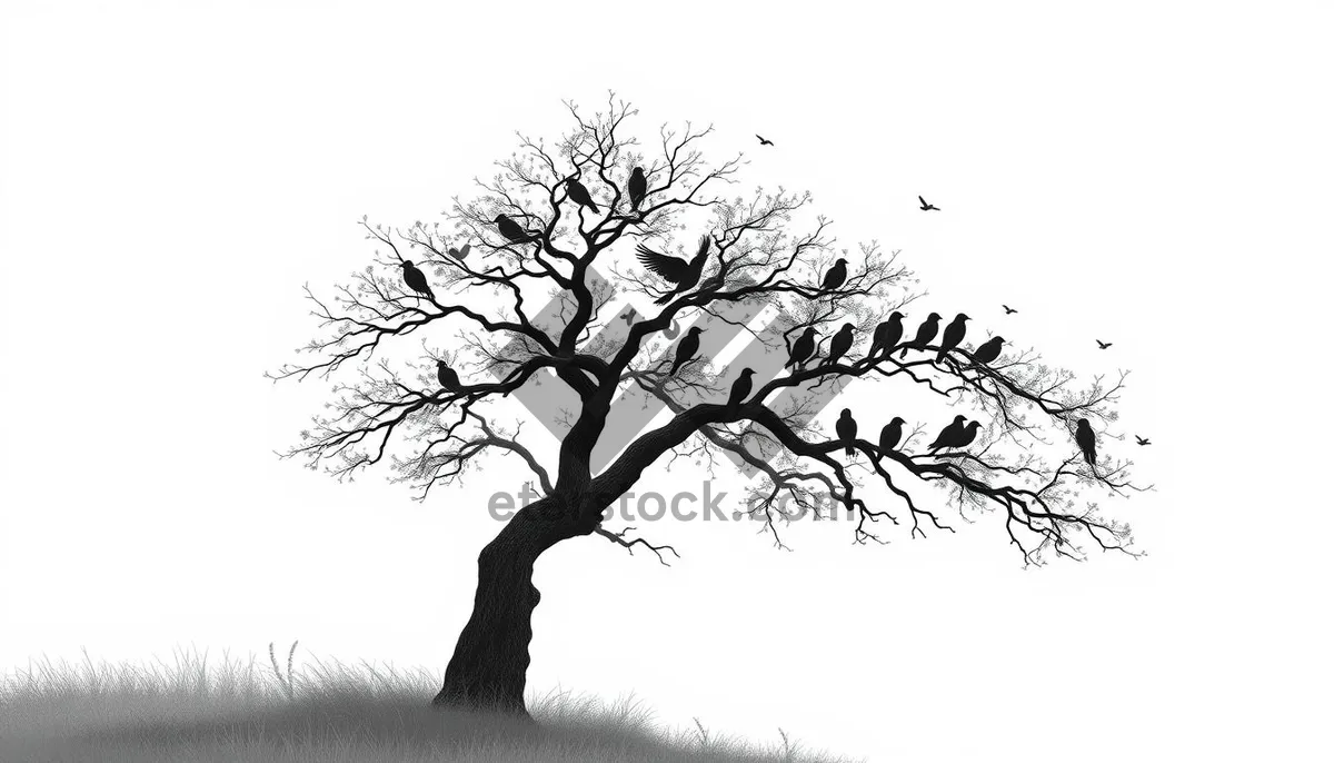 Picture of Winter skyline silhouette of oak tree branches against sky
