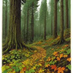 Enchanting Fall Foliage in Sunlit Woodland Path