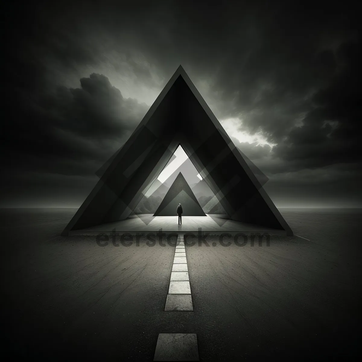 Picture of Symmetrical Road Sign and Architecture Against Beautiful Sky